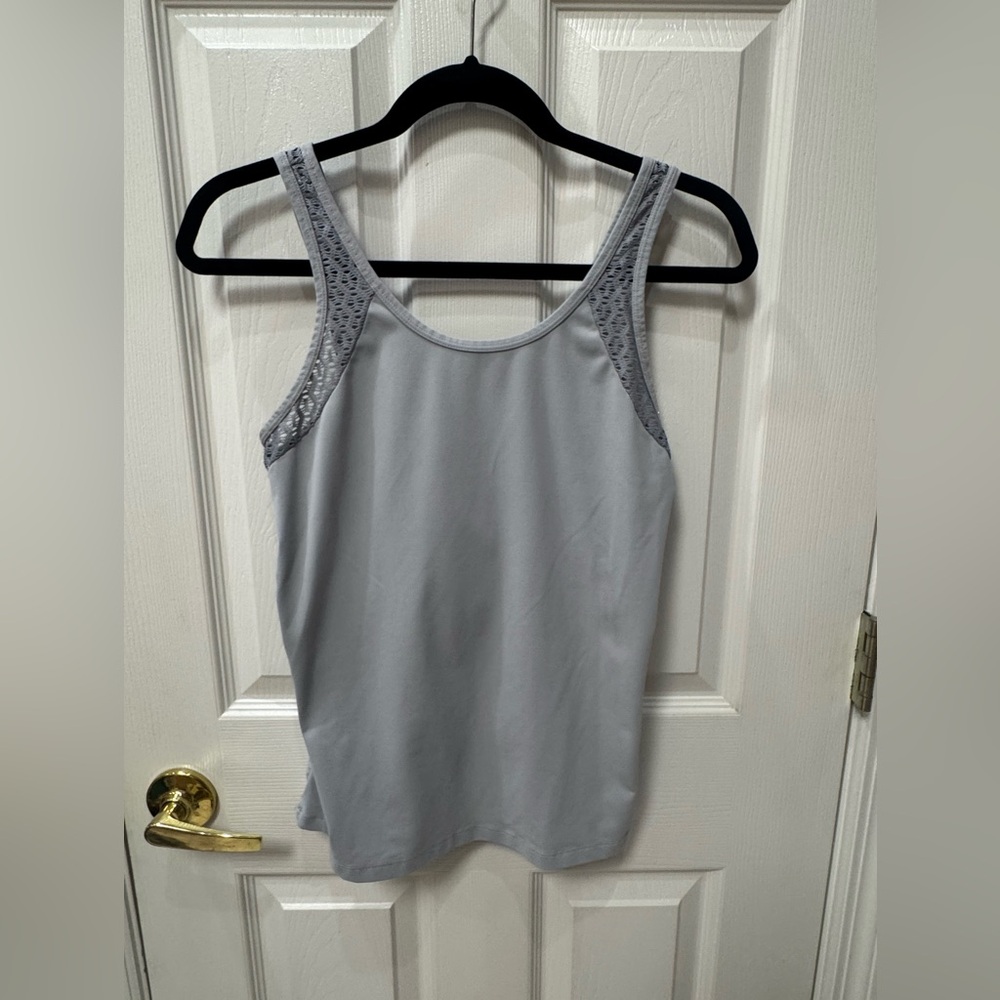 Fabletics Light Gray Tank Top with Lace Accents